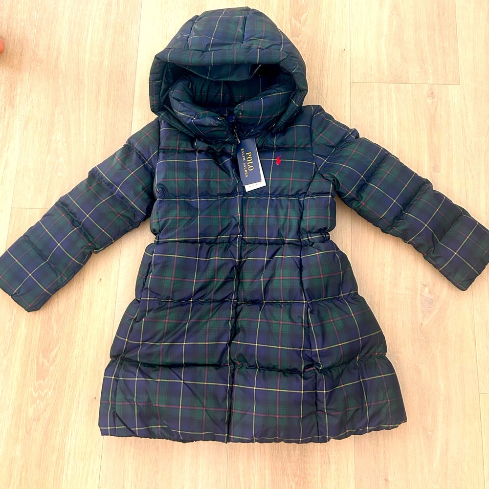 Polo Ralph Lauren girls long parka puffer down coat plaid with hood NWT $265 - Picture 6 of 9